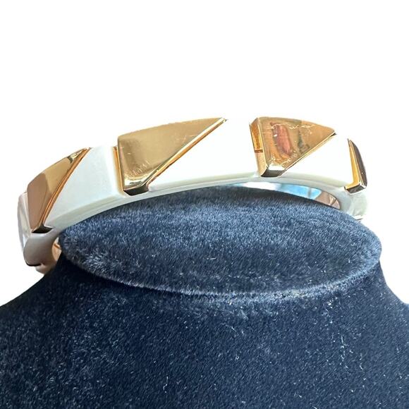 Tory Burch - Connor Stackable Gold and Ivory Geometric Bangle Bracelet - Picture 5 of 10